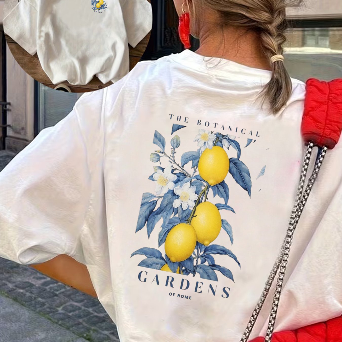 Image of Vibrant Floral Print 100% Lemon T-shirt, Loose Fit For Women's Casual Summer Wear | Ships From Europe