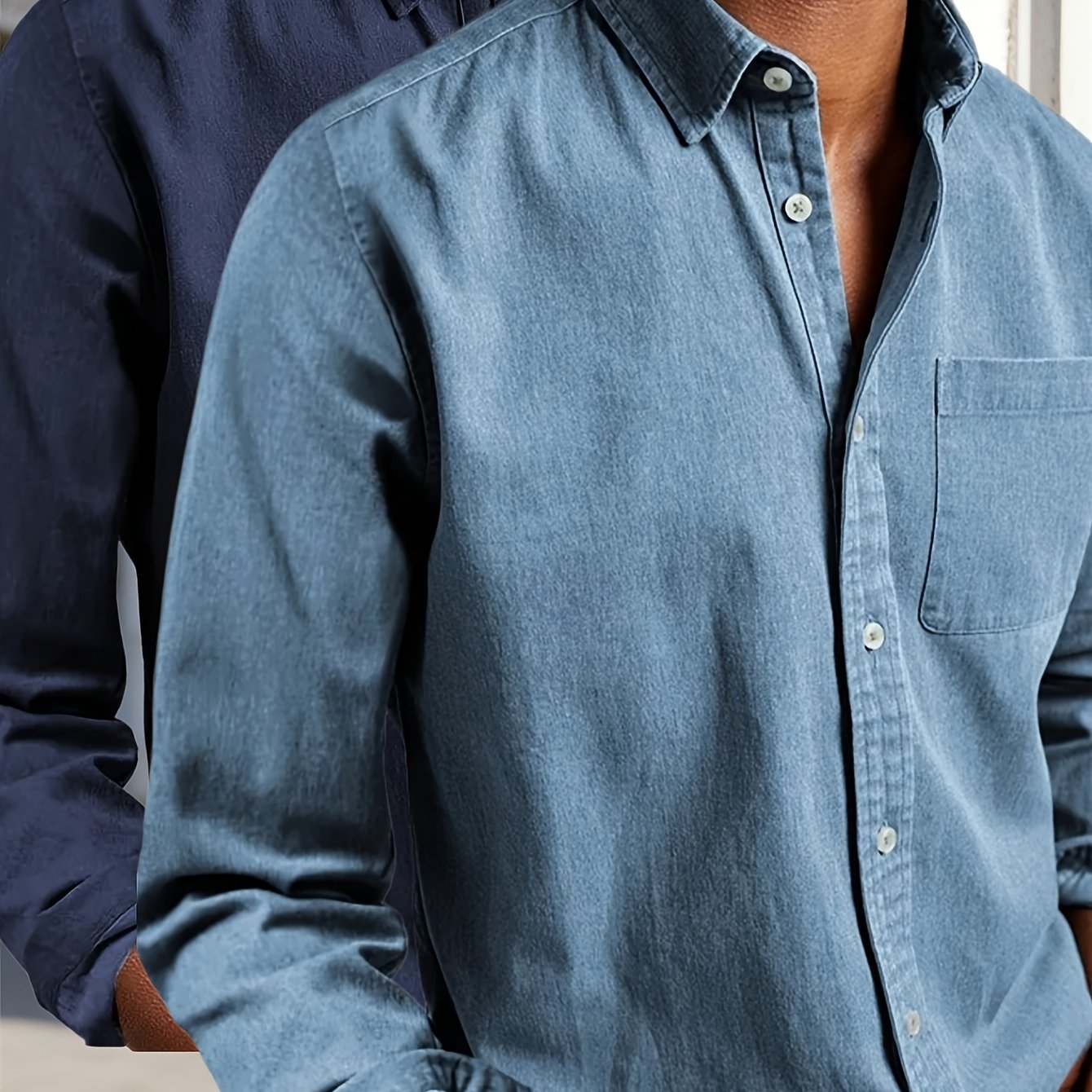 Image of 2-pc Men's Dress Shirts Long Sleeve Button- Shirt Business Formal Casual Solid Shirt Regular Fit With Fall Fashion Denim Look Work Shirts Button Front Hiking Fishing Outdoor Outfit Coat Jacket Clothes