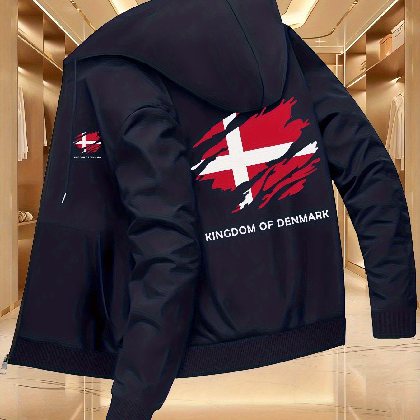 TEMU Men's Stylish New Hooded Jacket Featuring The Danish Flag Pattern, A Fashionable And Versatile Zip-up Sports Hoodie For Autumn And Winter