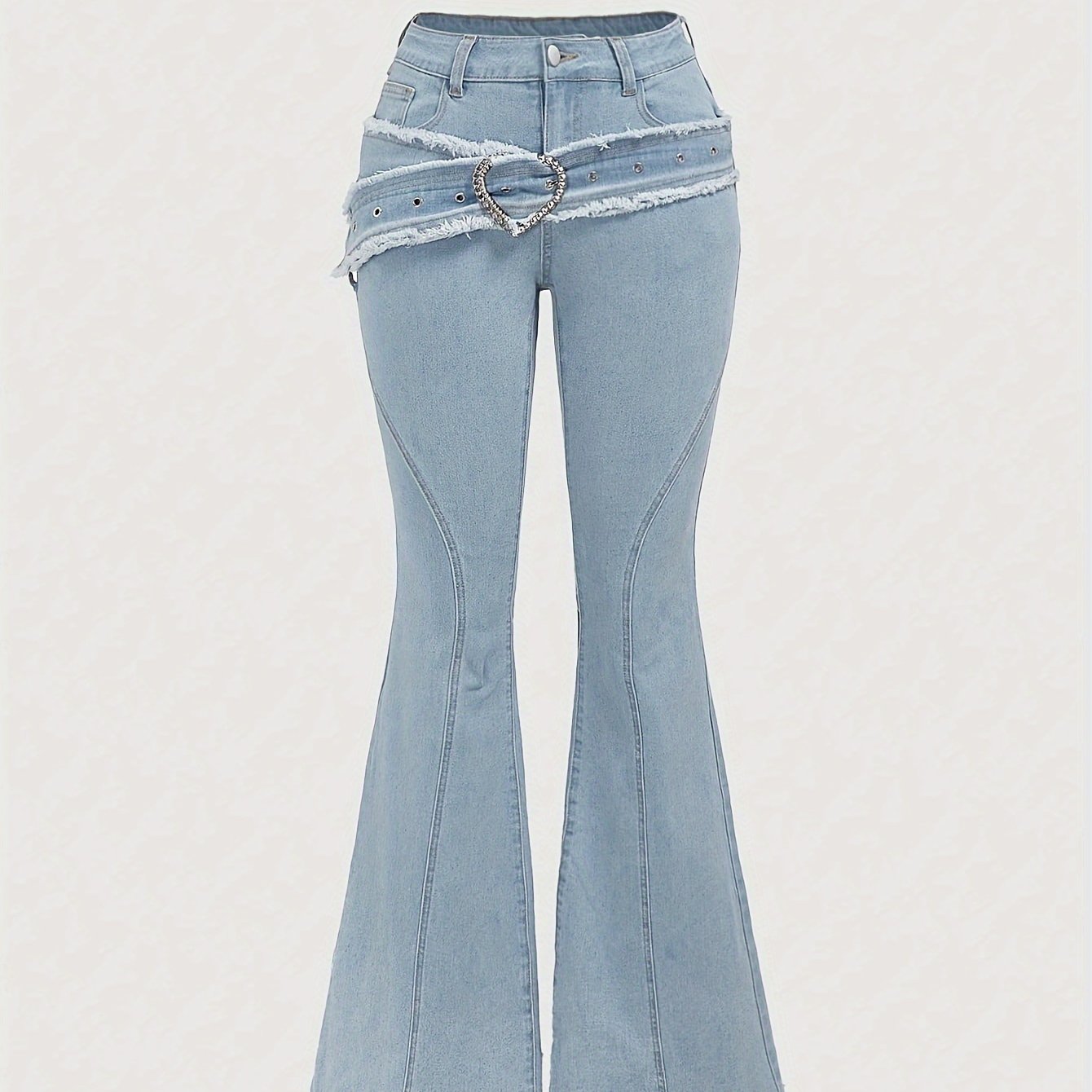 Image of Women's Trendy Fashion Jeans With Belt Decoration, Elastic, Comfortable, Slim Fit, And