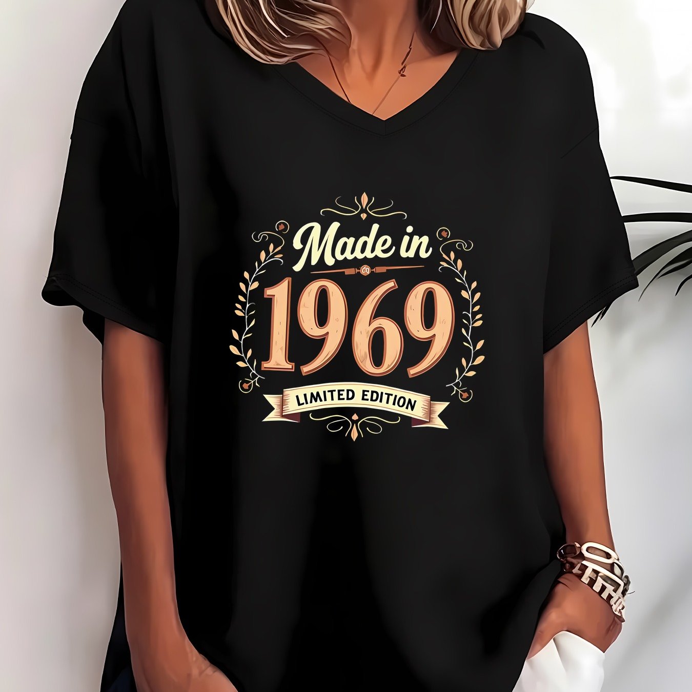 TEMU Plus Size, Women's Plus Size 1969 Vintage T-shirt - Oversized Short Sleeve V-neck Retro Top 1xl To 8xl | Suitable For Casual & Elegant Wear,