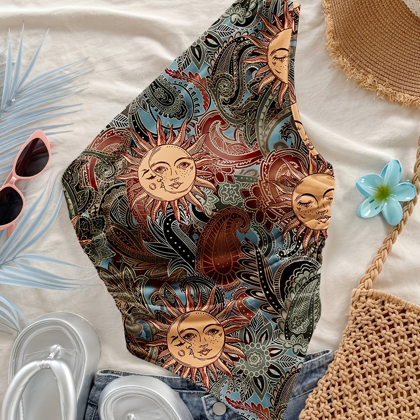 TEMU Women's Fashion Strapless Printed Mini Casual Floral Pattern Cross-body Short Irregular Top For Vacation