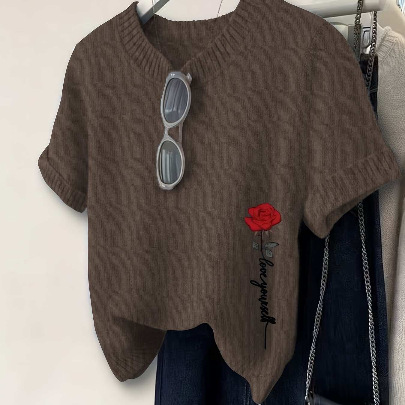 TEMU Printed Design â Not Textured, Women's Round Neck Short Sleeve Sweater, Home Soft And Comfortable, Sweater Specialty Store - Selling Sweaters