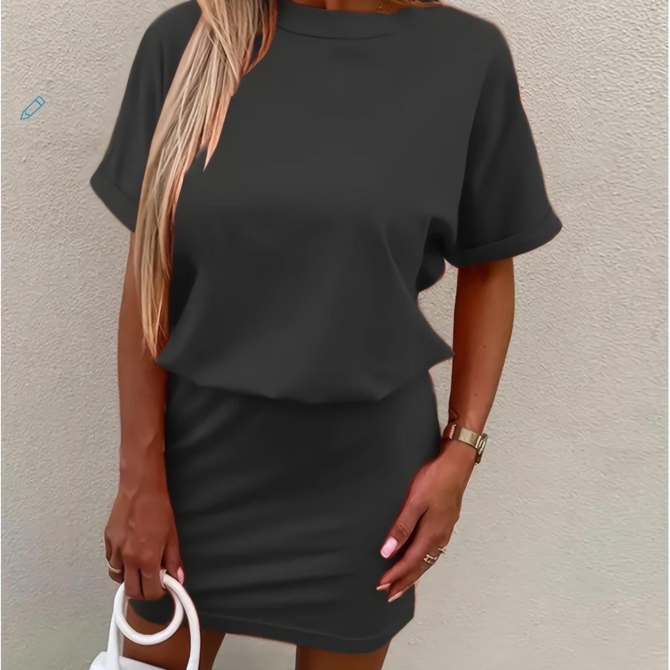 L321 Fake Two-piece Bat Sleeve Loose 's -hugging Dress