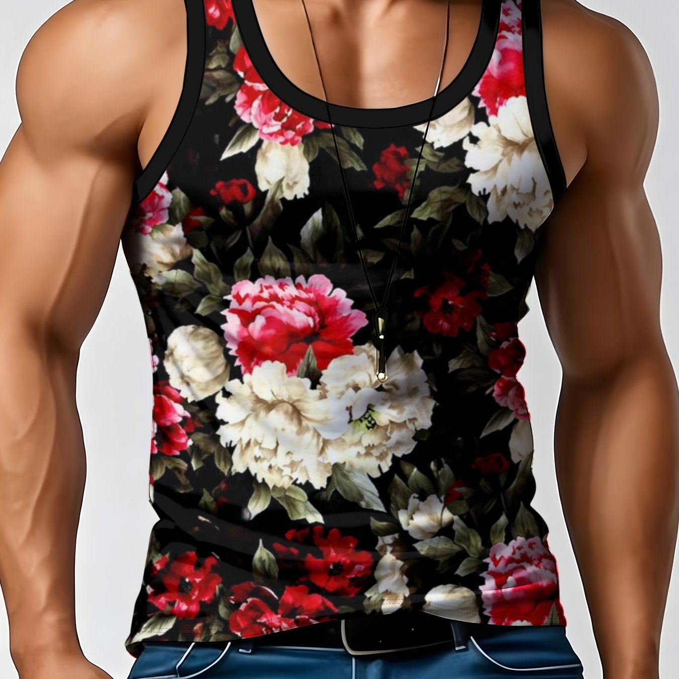 TEMU Men's Crew Neck Vest With Geometric Print, Casual Breathable Top Suitable For Summer Wear
