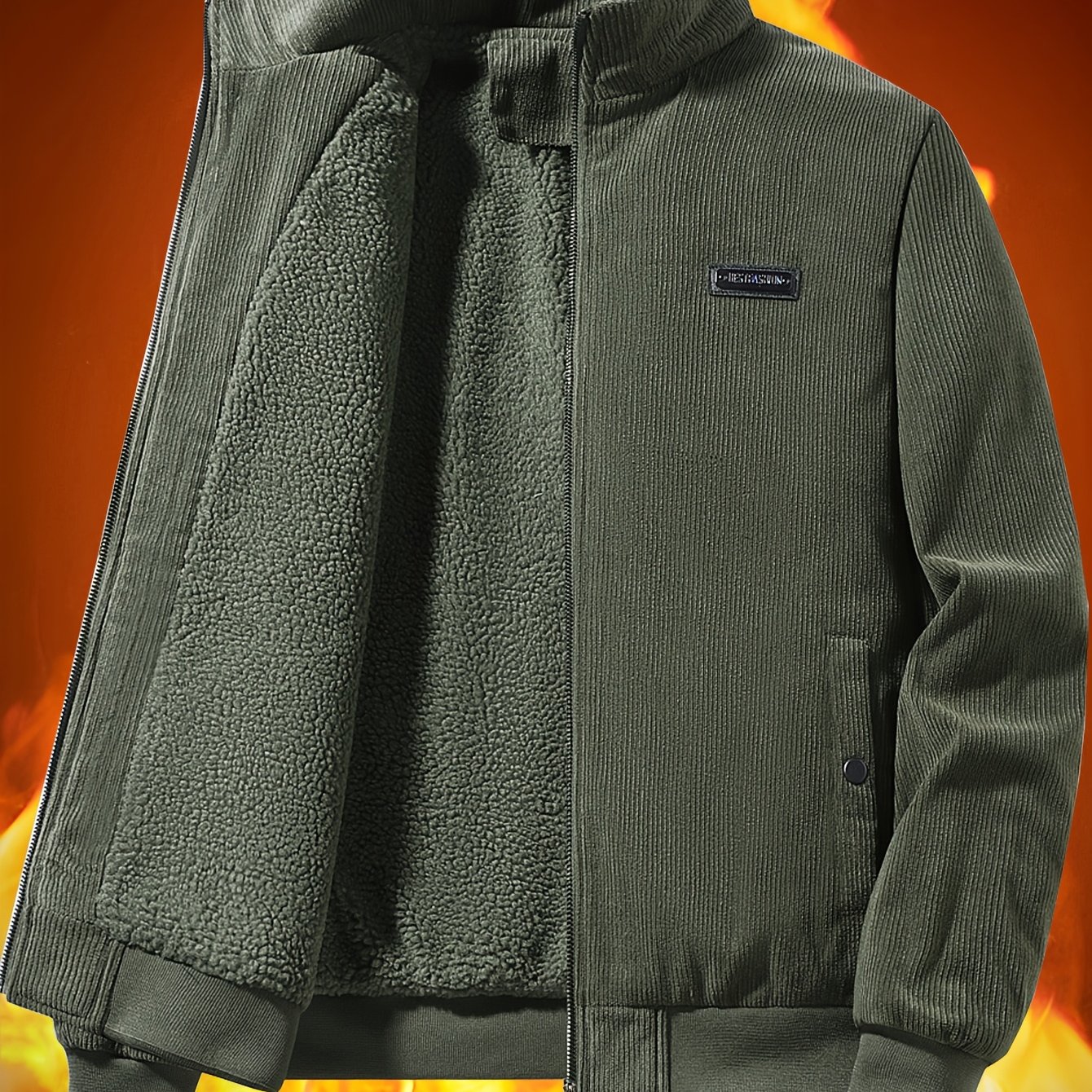 TEMU Men's Jacket, Windproof Fleece Thickened Autumn Winter Top, Stand Collar Youth Men's Blazer For Outerwear
