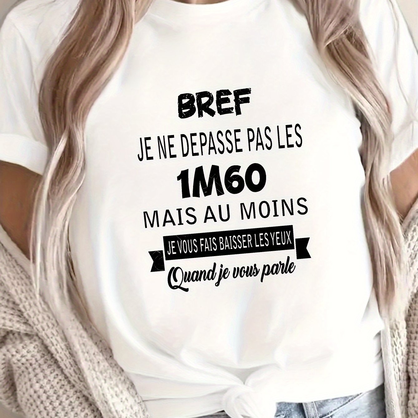 TEMU Un T-shirt amusant à imprimé français, avec une manche courte et un col rond, parfait pour un look décontracté en été et , conçu .