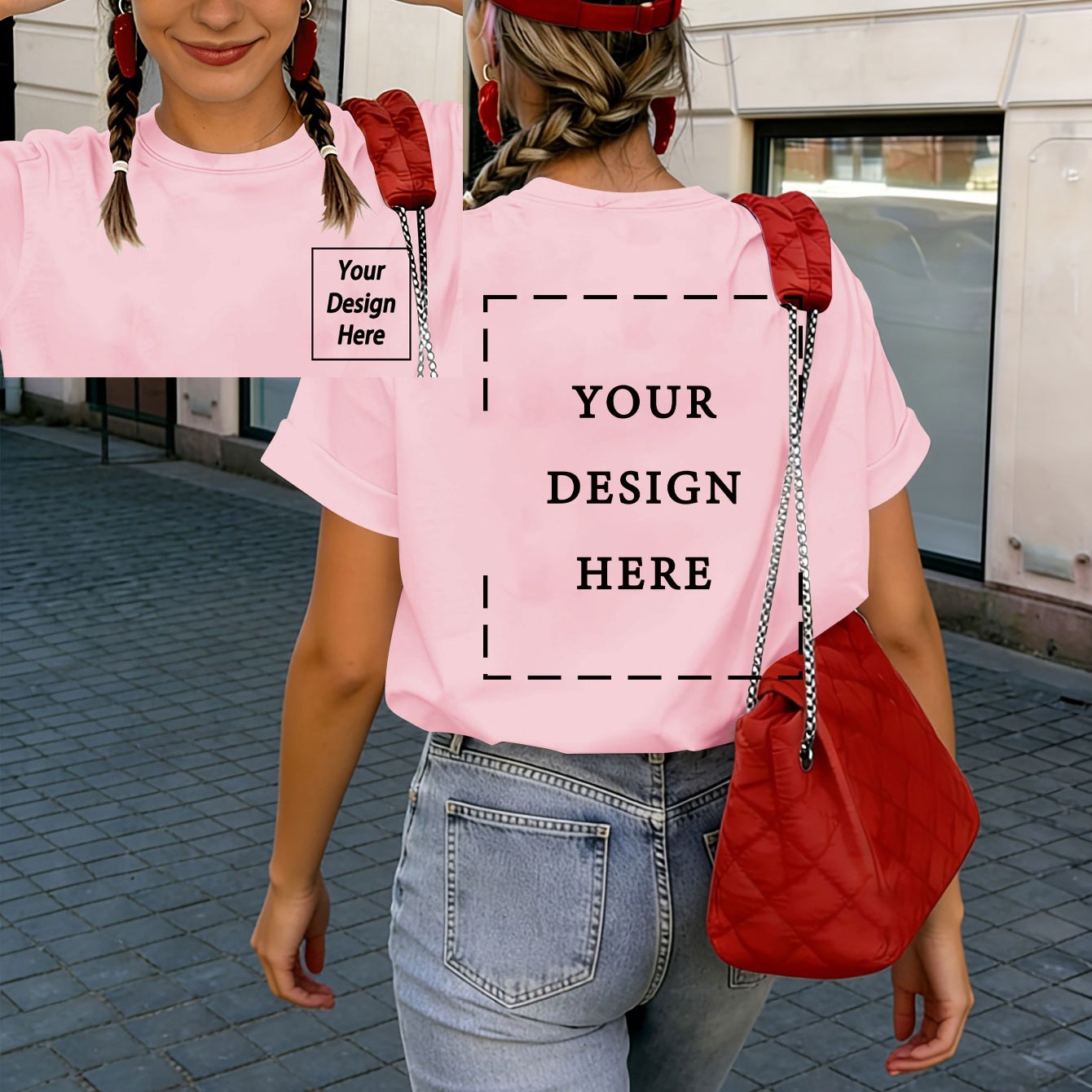 TEMU Customizable Women's Short-sleeve T-shirt, Fashionable Short-sleeve Tee With Custom Pattern Printing, Supports Personalized Print Customization,