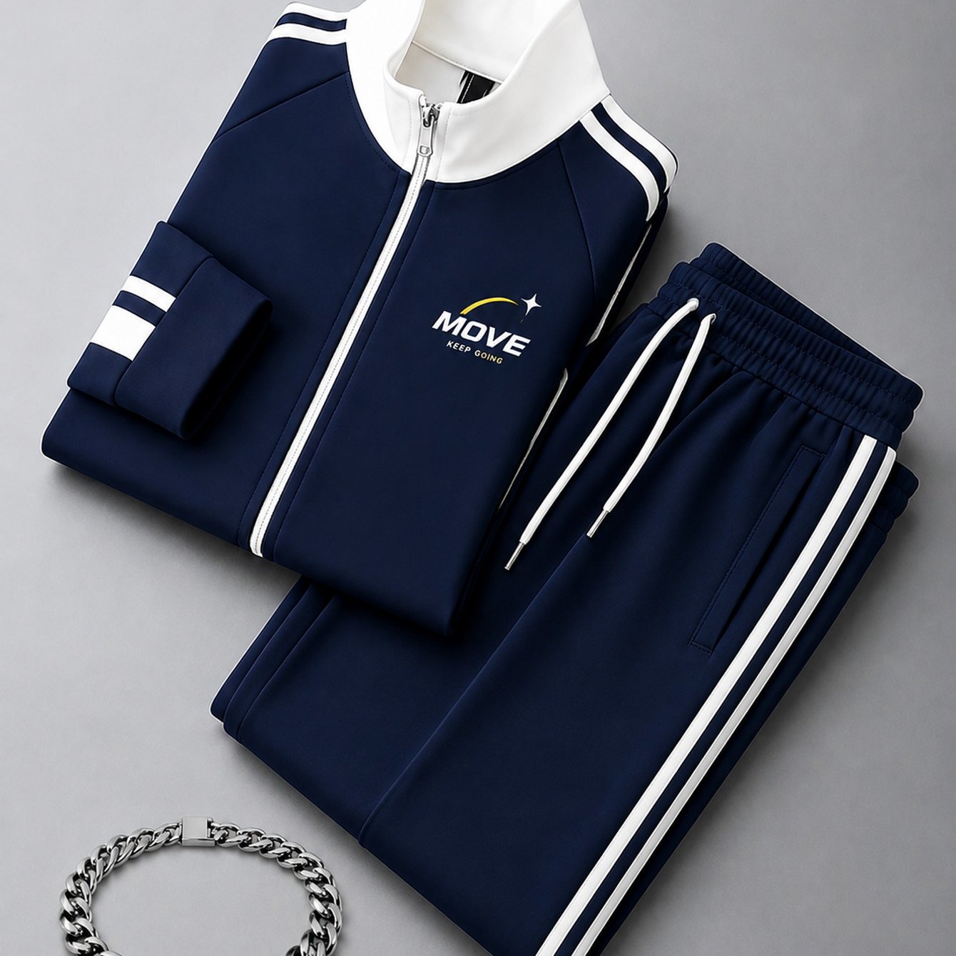 Image of 2026 Suit: Stylish 3pcs Set With Free Bracelet, Featuring A Zip-up Jacket And Comfortable Pants, Perfect For Casual Wear And Active Days. Designed For , It Seamlessly Combines Fashion And Function.