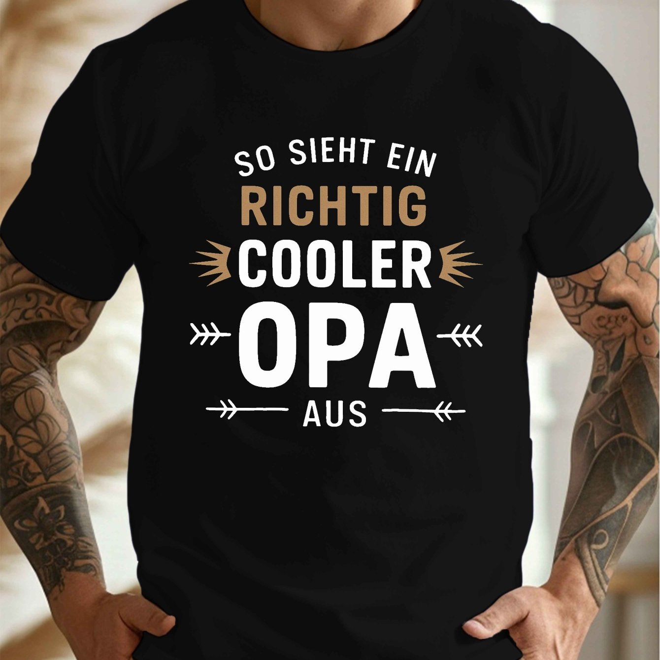 TEMU Opa Print, Men's Round Crew Neck Short Sleeve Tee, Casual T-shirtcasual Comfy Lightweight Top For Summer