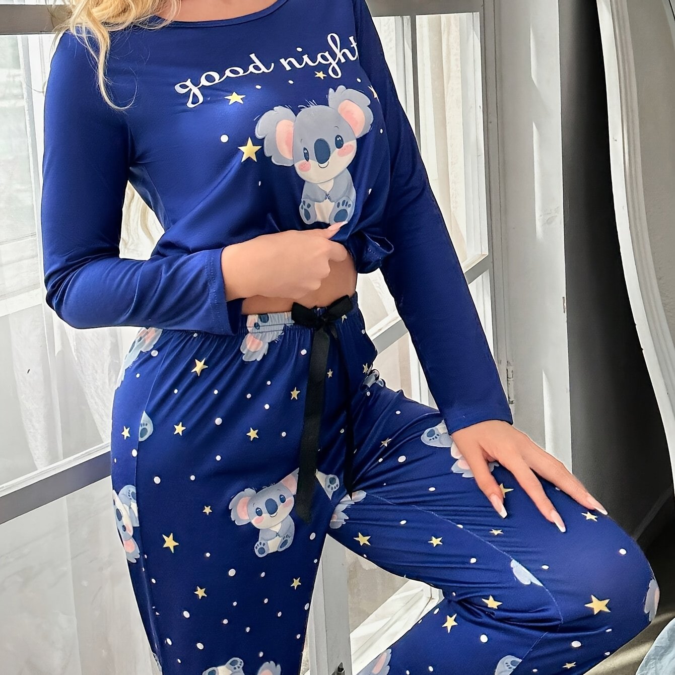 TEMU Women's Pajama Set With Long Sleeves And Pants Featuring A Koala Print