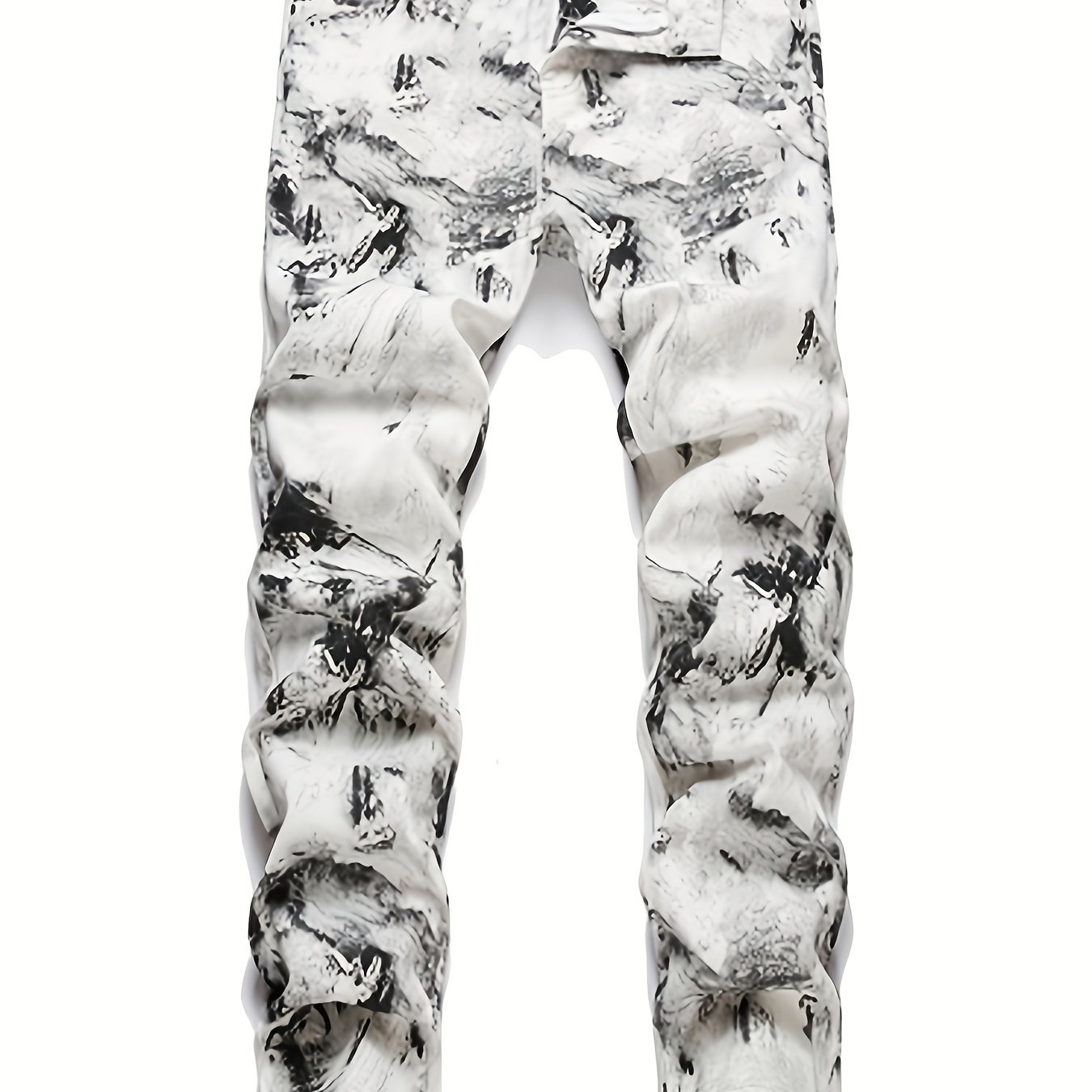 Image of Men's Casual Denim Pants With A Mid-rise, Featuring A Slim Straight Fit And An Ink-wash Print, Designed With The -. Made From Stretchable Fabric