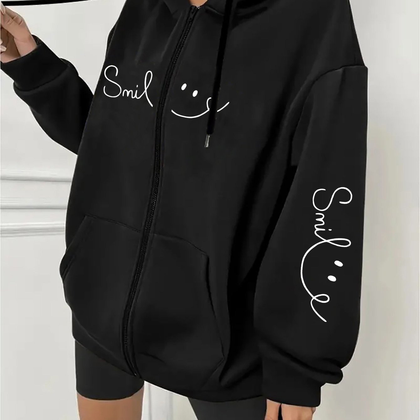 TEMU Plus Size, Plus Size Women's Casual Fall/ Winter Monogram Print Sweatshirt, Long-sleeved Pocket Hooded Zip Jacket, Women', Hoodie