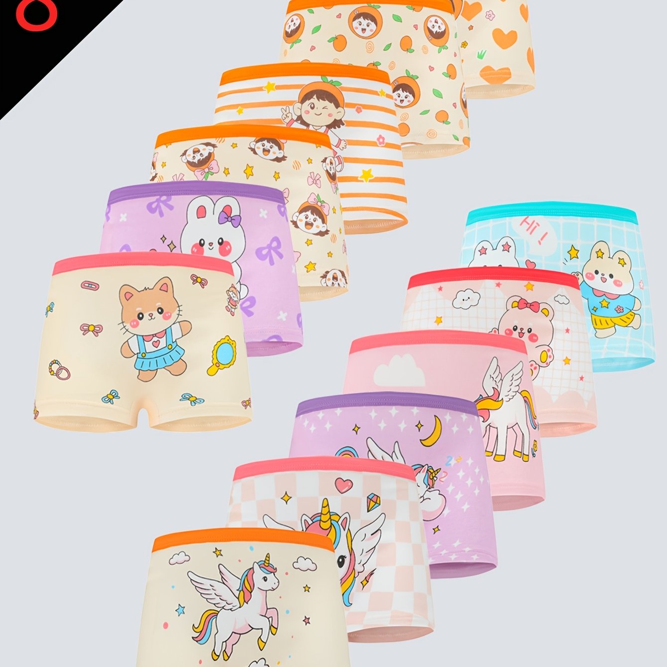 [random 8pcs] Girls Boxer Briefs Cute Orange Bear Pattern Soft Breathable Comfortable Panties