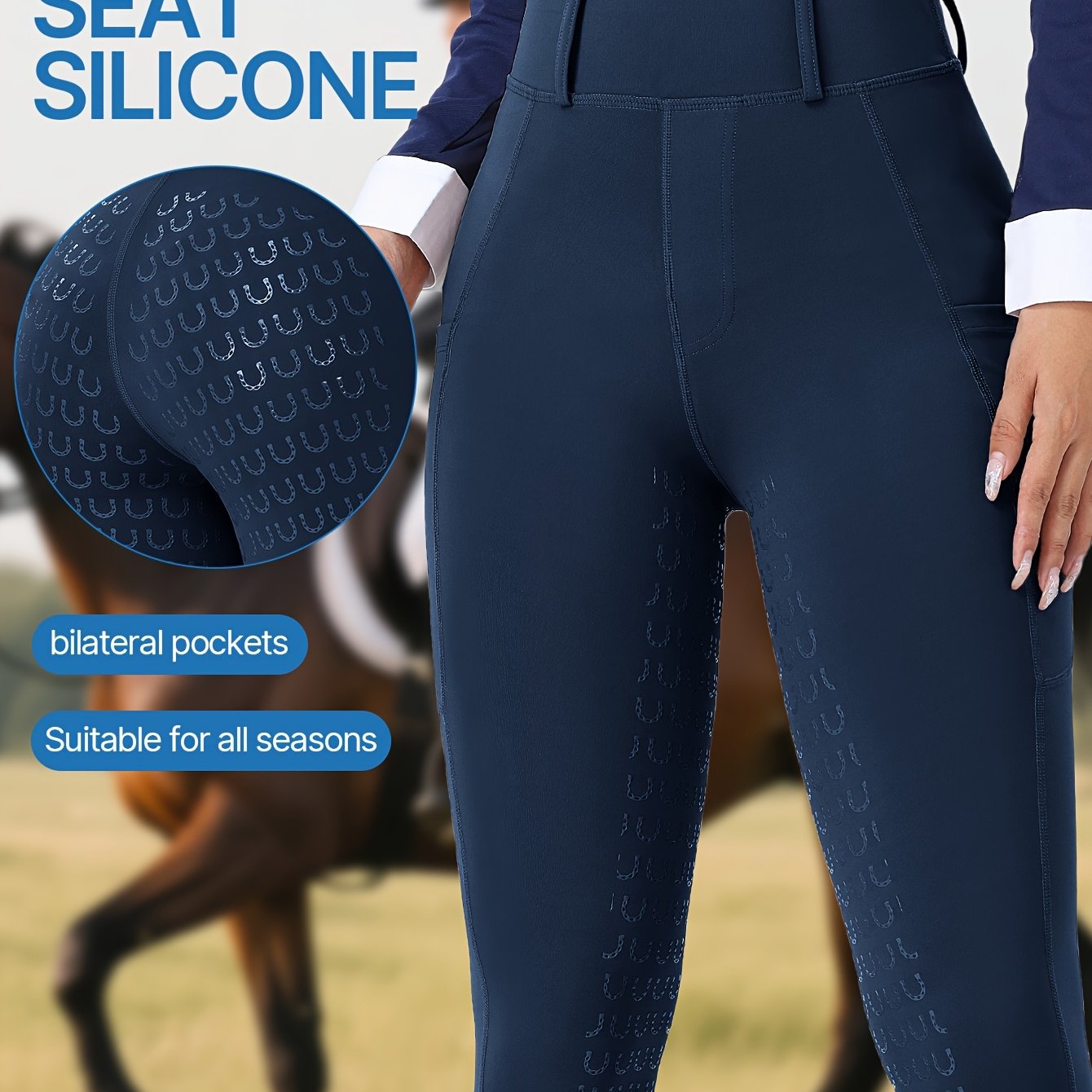 Image of Women's Riding Full Seat Silicone Anti-slip Wear-resistant Equestrian Pants Quick-dry Stretch Tight Fit Riding Trousers With Side Pockets Equestrian Sports Pants