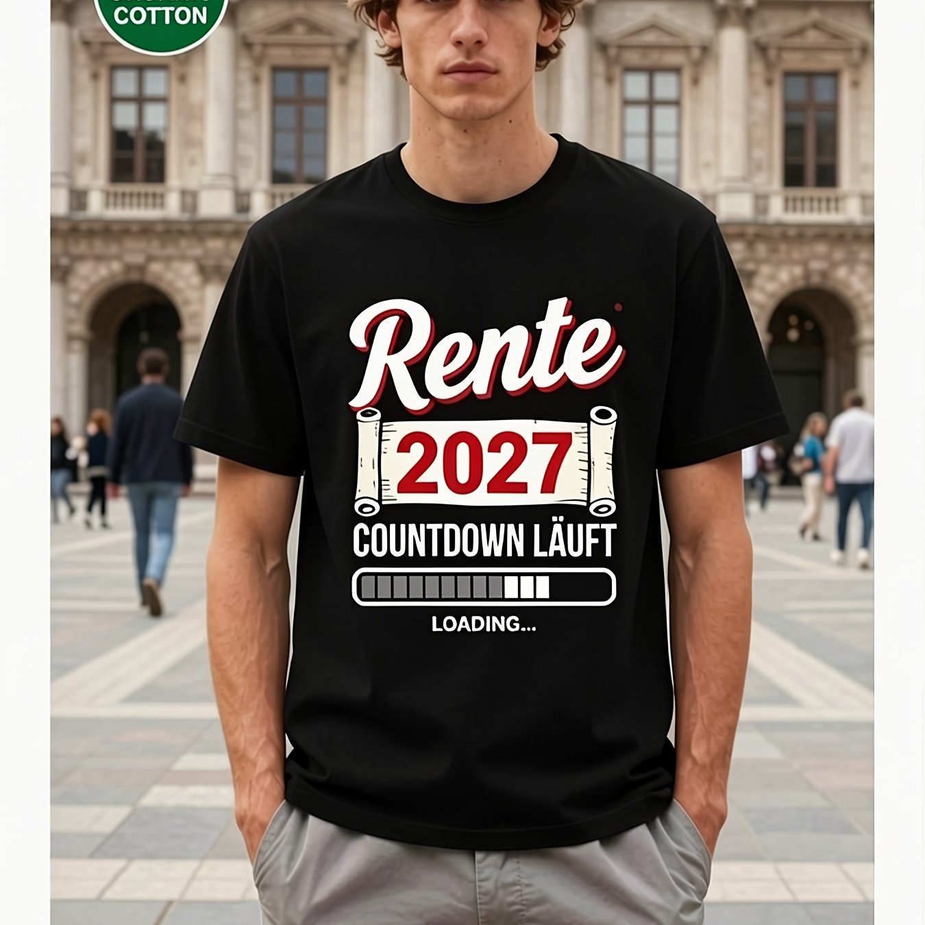 Image of Pension 2027 Countdown Running Gift Pension 2027 T-shirt, Men T Shirt, 180g, Everyday Tee, Casual Wear, Unisex Fashion, Geometric Print, Breathable Material, Soft Texture, Lightweight Tshirt, Rou