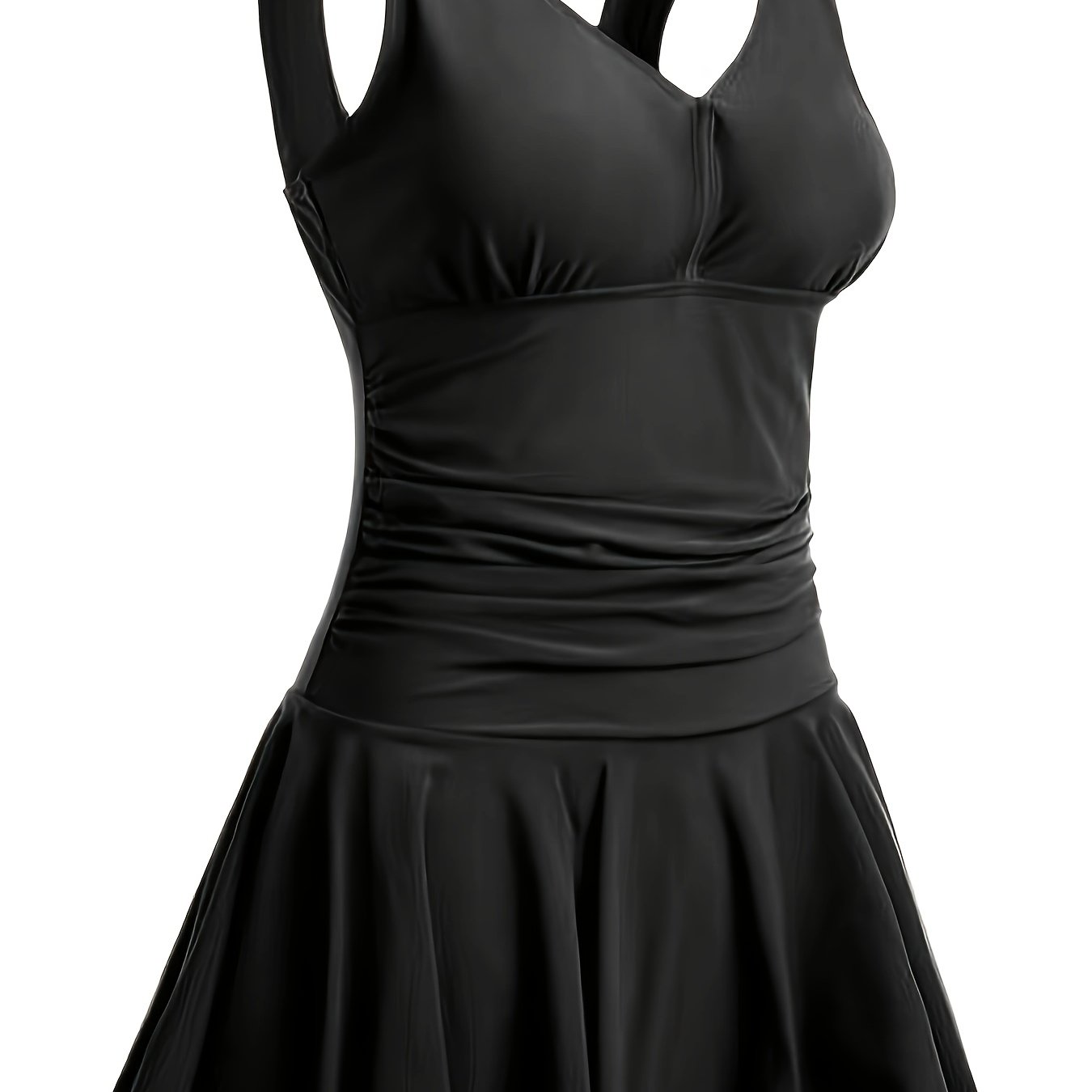TEMU Plain Ruched V Neck Briefs One-piece Swimsuit, Retro High Stretch Flattering Swim Dress Bathing Suits, Women's Swimwear & Clothing