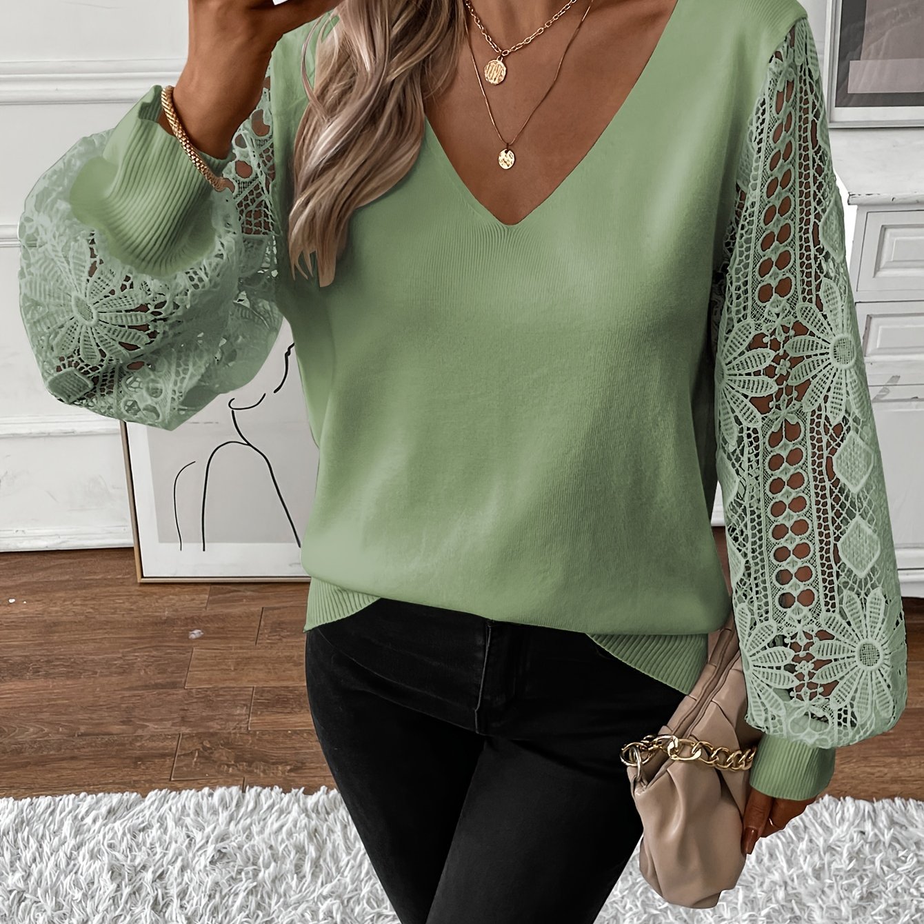Women' Color Lace Pullover