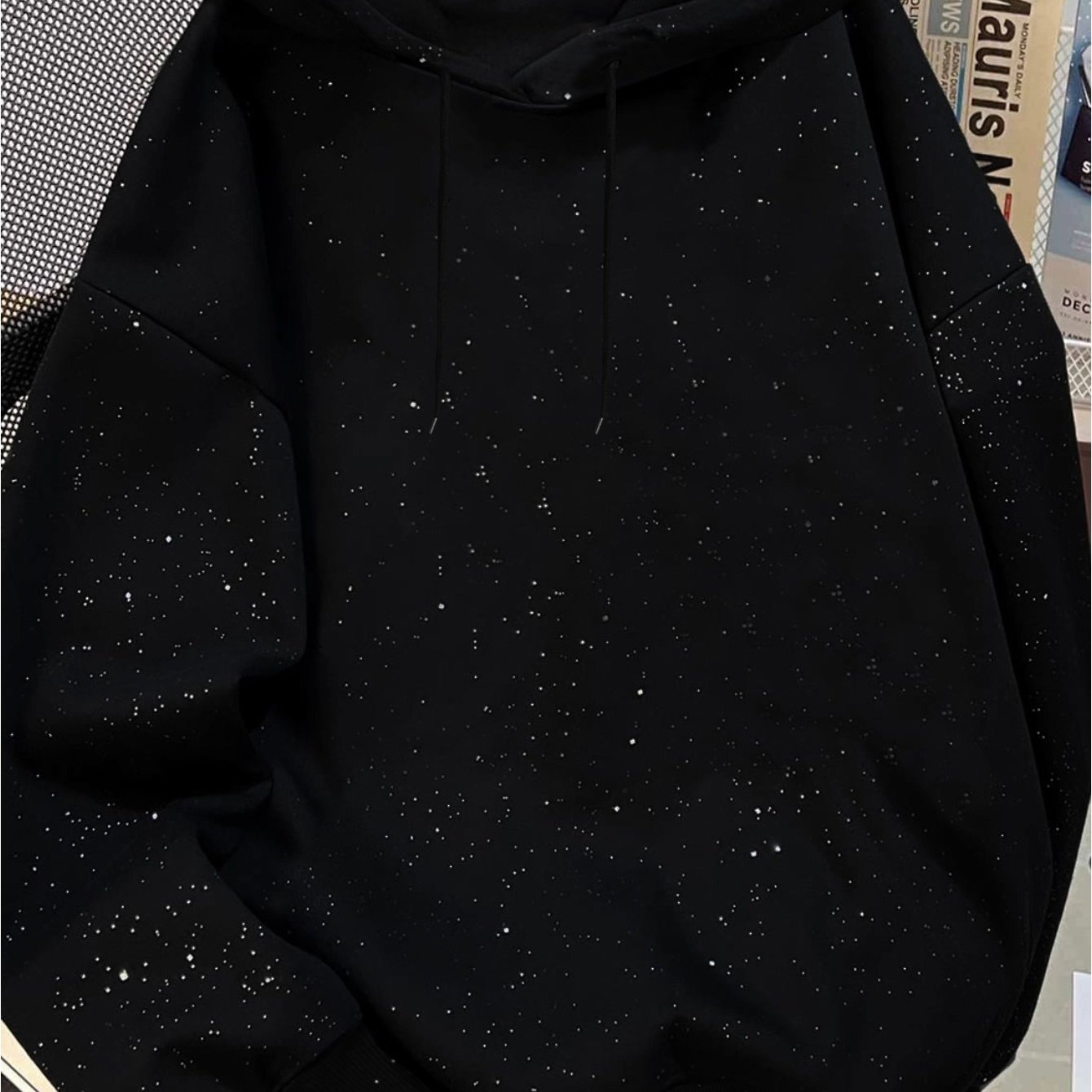 TEMU [] Autumn Winter Women's Sequined Drawstring Hooded Loose Pullover Sweatshirt Niche Y2k Harajuku Style Fleece-lined Top Light Board