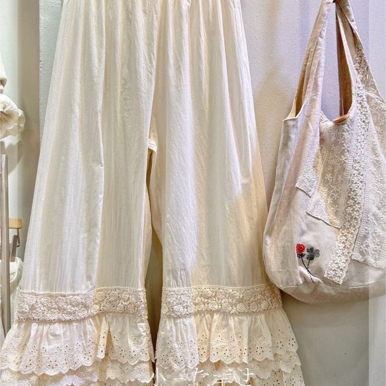 TEMU Large Size Autumn Spring Pants, Fairy Series, Four-layer Lace Layering, High-waisted, Loose Casual Sleepwear
