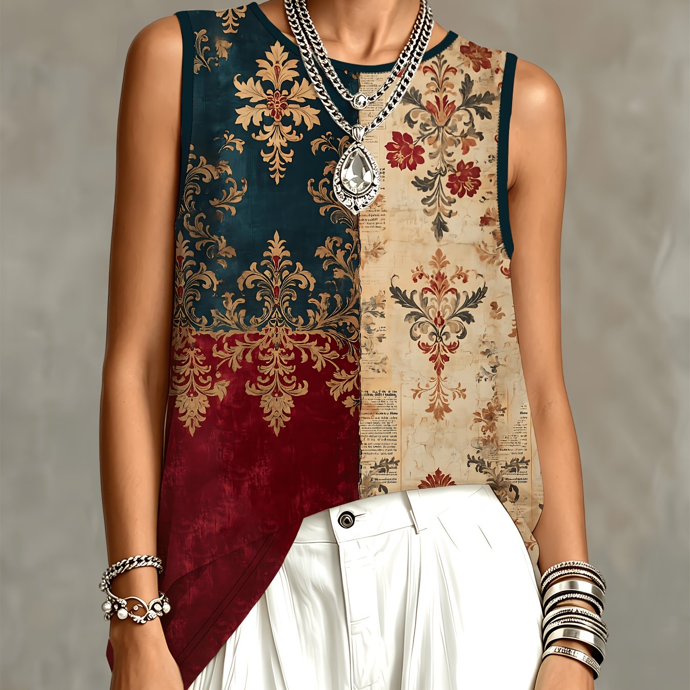 TEMU Vintage Sleeveless Vest For Women, New Printed Slim-fit Vest, Women's Fashion Top For Summer