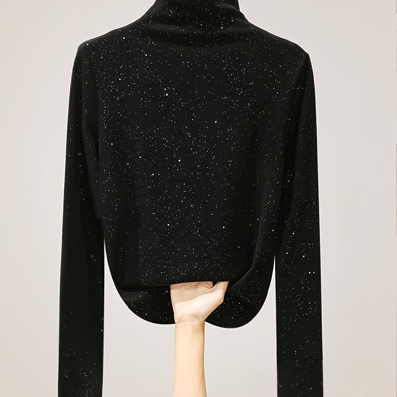 TEMU Plus Size Starry Glitter Fleece Basislaag Dames Herfst Winter Nieuwe Stijl Semi-Hoge Hals Fleece Dikke Binnenvoering Glanzende Sprankelende Top