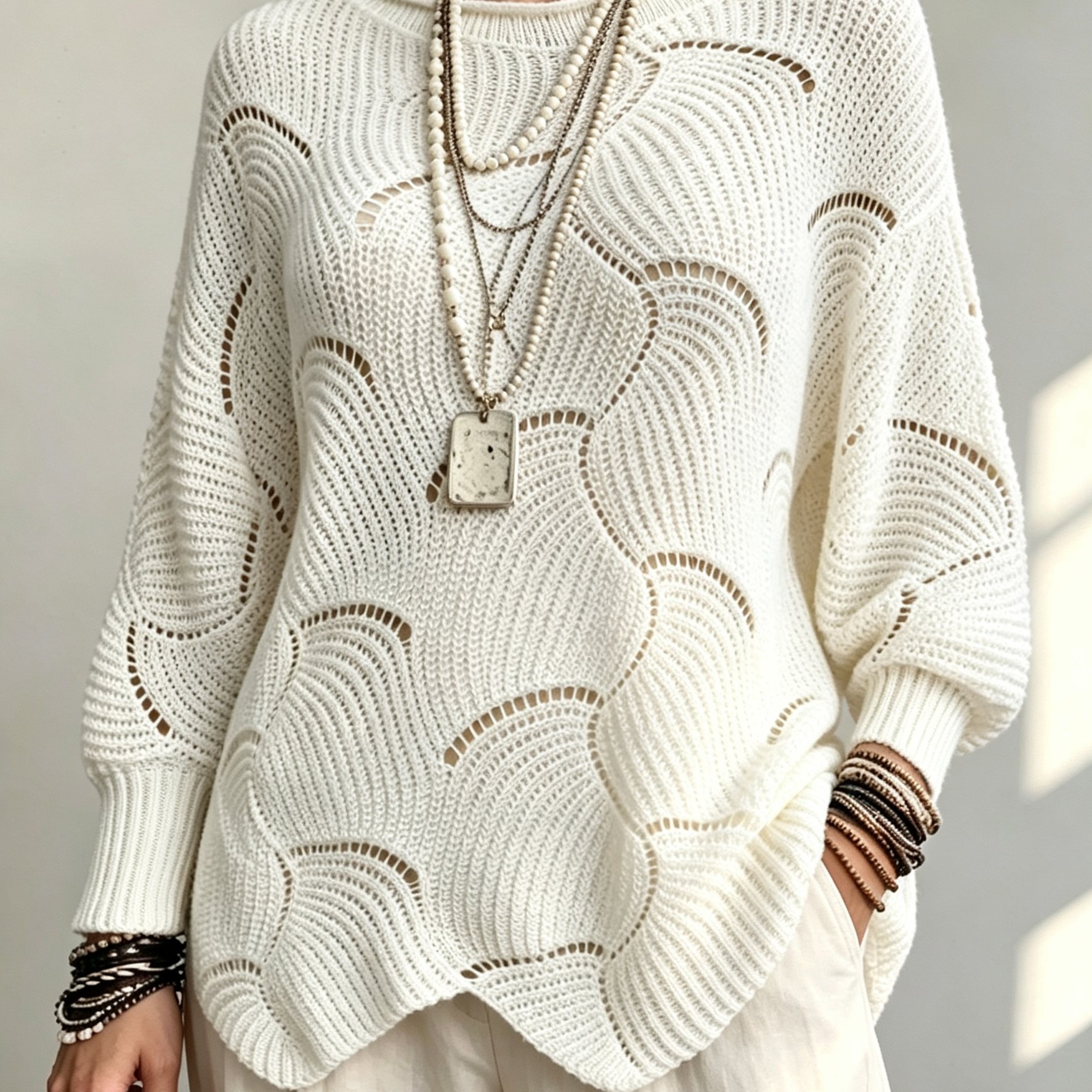 TEMU Pull décontracté grande taille pour femme, à texture ondulée, à manches longues, épaule tombante, coupe ample et ourlet irrégulier