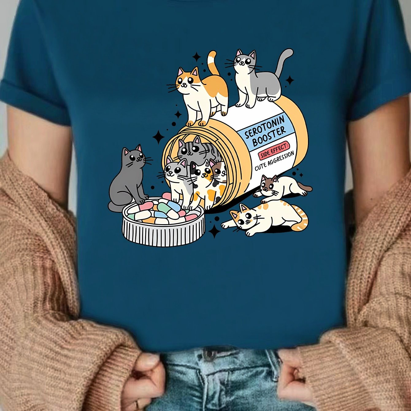 TEMU Cute Cat Antidepressant T-shirt, Boosting Cat T-shirt, Cat Mom T-shirt, Cat Therapist T-shirt, To Cat Lovers.