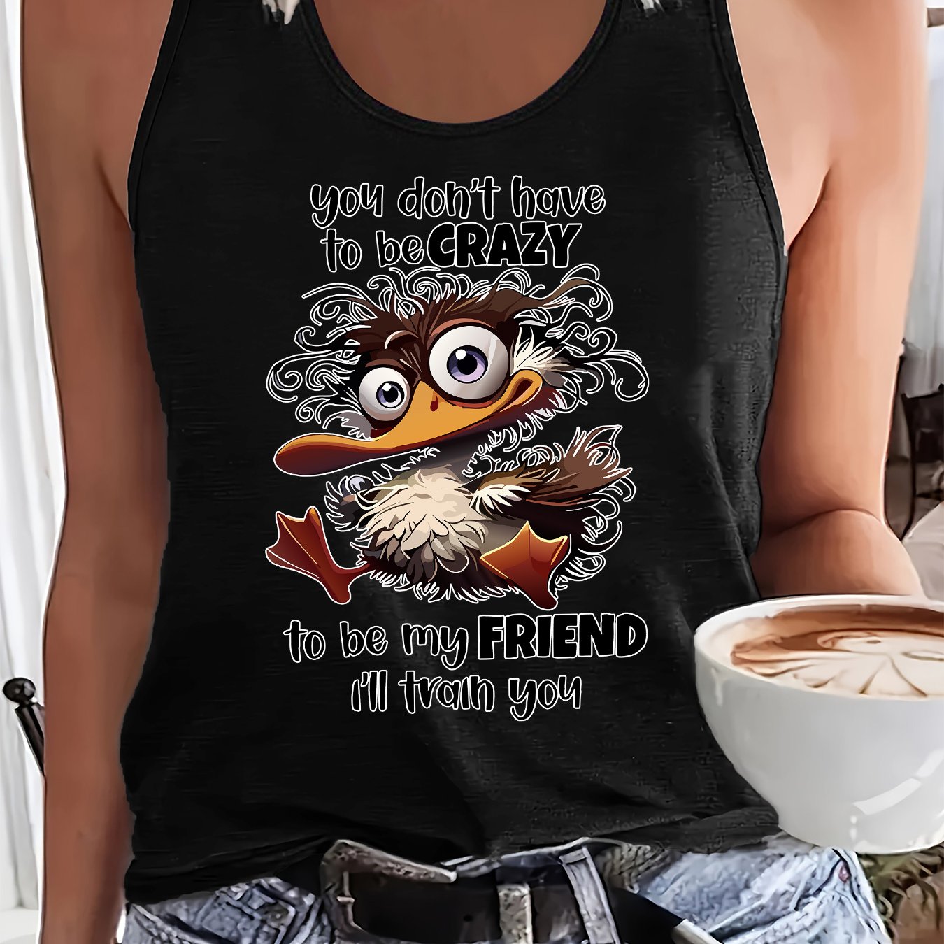 TEMU (064#) Women's /summer Tank Top, Fun Cartoon Duck Print Sleeveless Vest, Casual Versatile