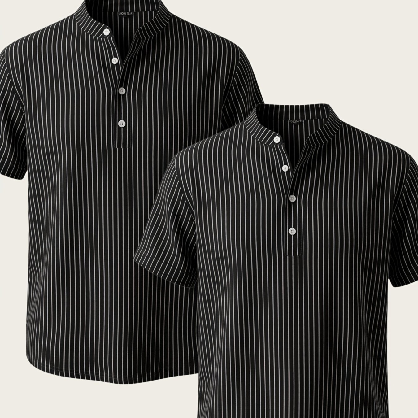 TEMU Rose Obm 2pcs Men's Henley Shirts, Men's Summer Short Sleeve Regular Fit, Lightweight And Breathable, 95% Linen, Solid And Striped In Black And