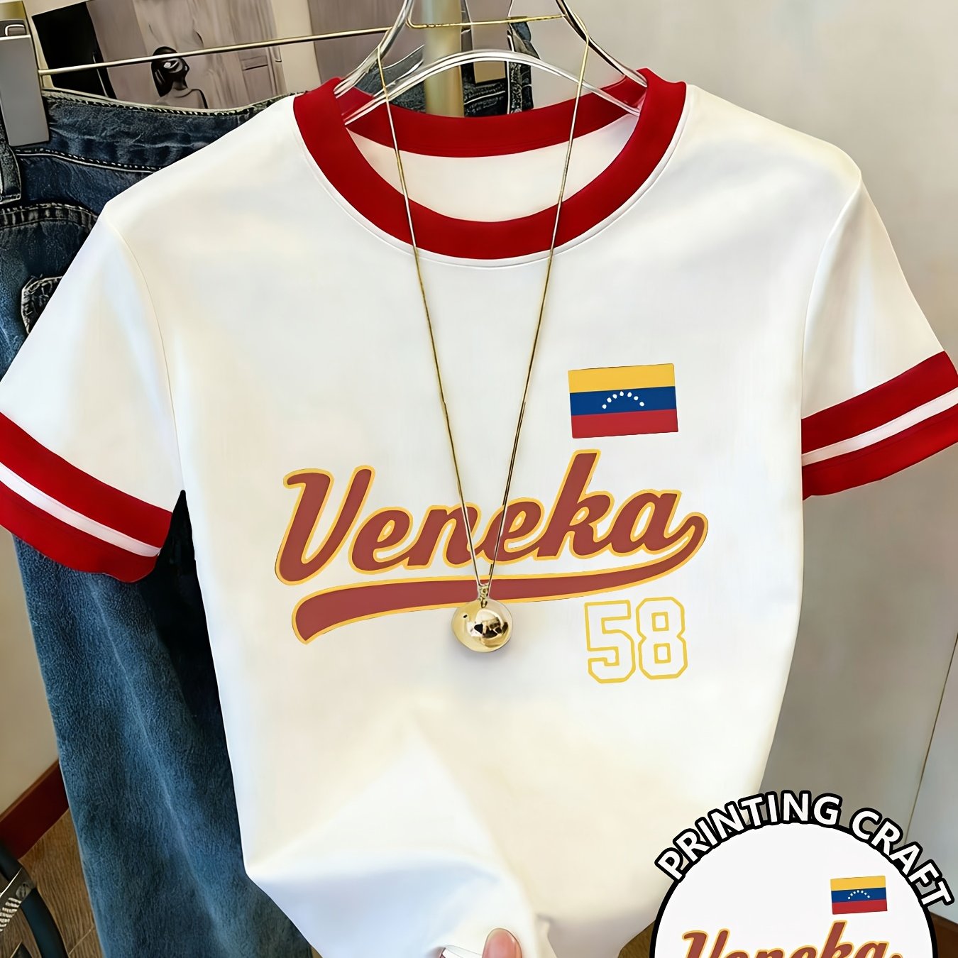 TEMU 1pc Camiseta de manga corta con cuello y estampado de bloques de color, de y verano, todo , con estampado moderno y versátil, estilo coreano,