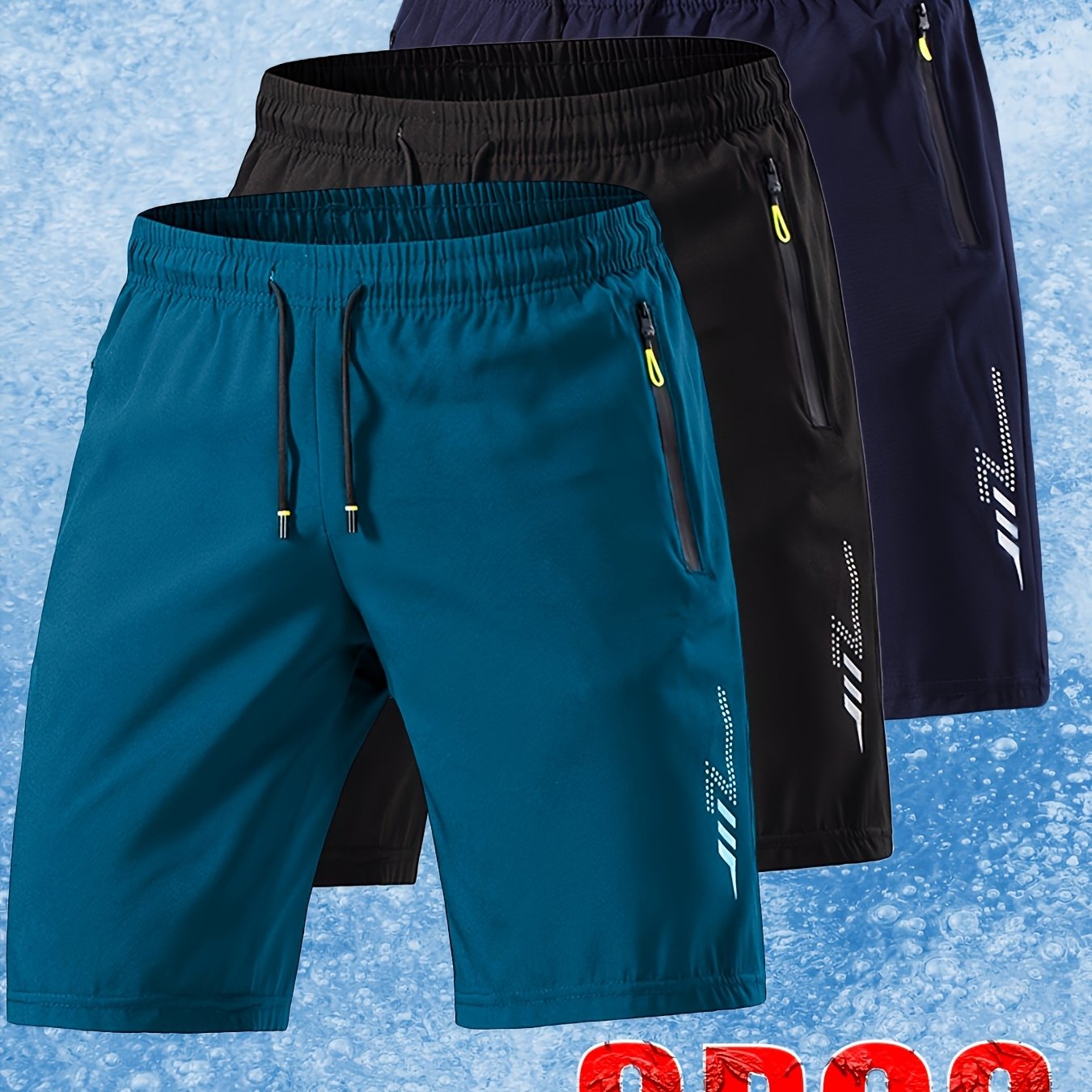 TEMU 3 shorts deportivos de fibra Ice Slinky para hombre, ropa para el hogar y exteriores, tejido y con diseño de estampado de , para el verano,
