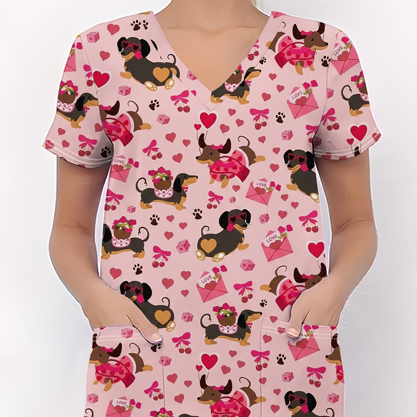 TEMU Women's T-shirt, Women's Nurse Uniform, Functional Women's Nurse Uniform, Soft And Cute Women's V-neck Short Sleeve, Trendy Women's Top, Women's