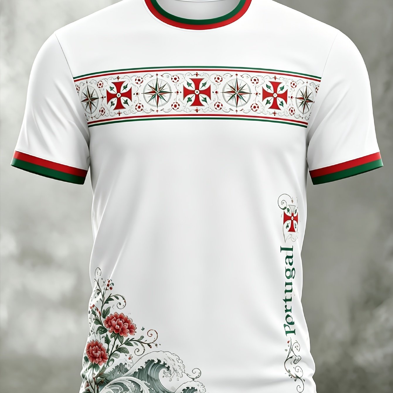 TEMU Maillot de sport homme à manches courtes Équipe nationale portugaise - Design imprimé (pas texturé/broderie/sequins) JEN, ce les imprimés. Motif
