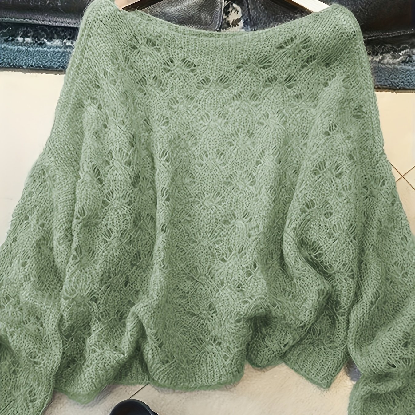 TEMU Women's Autumn/winter New Arrival Soft And Slouchy Hollow-out High-end Cover-up, Thin Loose- Age-reducing Versatile Pullover Top