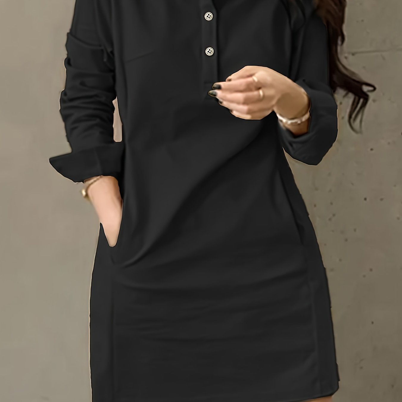 Elegant Temperament Lapel Long Sleeve Women's Dress