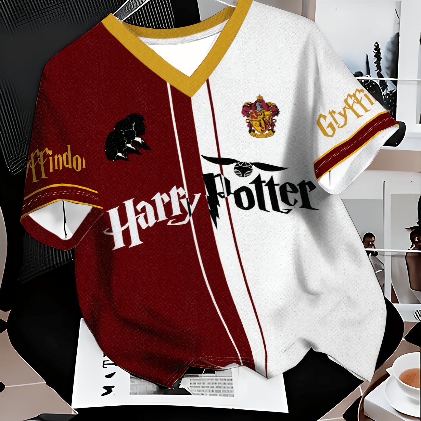TEMU T-shirt Harry Potter Women's Poster Print T-shirt, Lazy Style Loose Short Sleeve, Peripherals Casual Versatile Summer Slim Fit V-neck Top