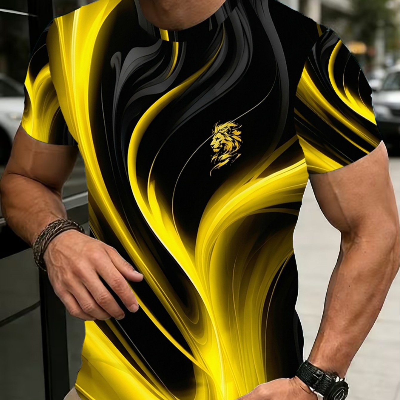 TEMU 1pc Men's Quick-dry Breathable 3d Printed T-shirt - Moisture-wicking Short Sleeve Round Neck Gym Shirt With , Suitable For Fitness, Workout &