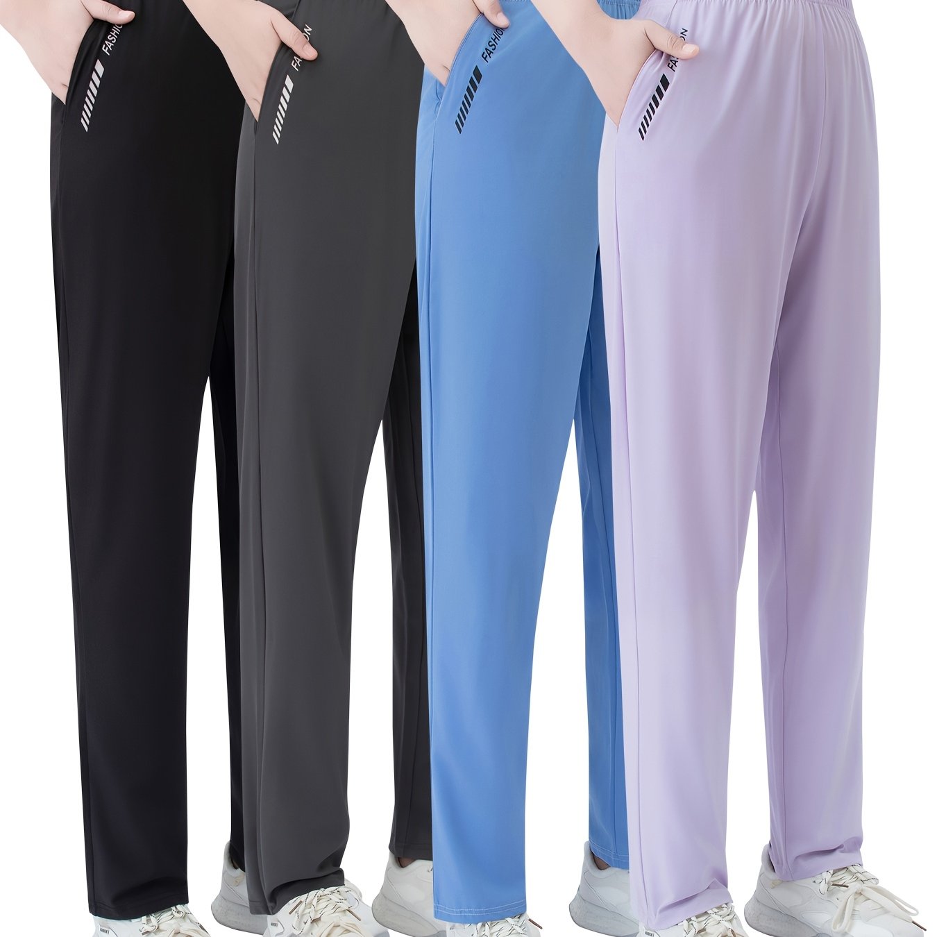 TEMU 4-pack Women's Breathable Quick-drying Pants Thin Summer With Pockets Fabric Straight-leg Pants Outdoor Sports Hiking Trousers