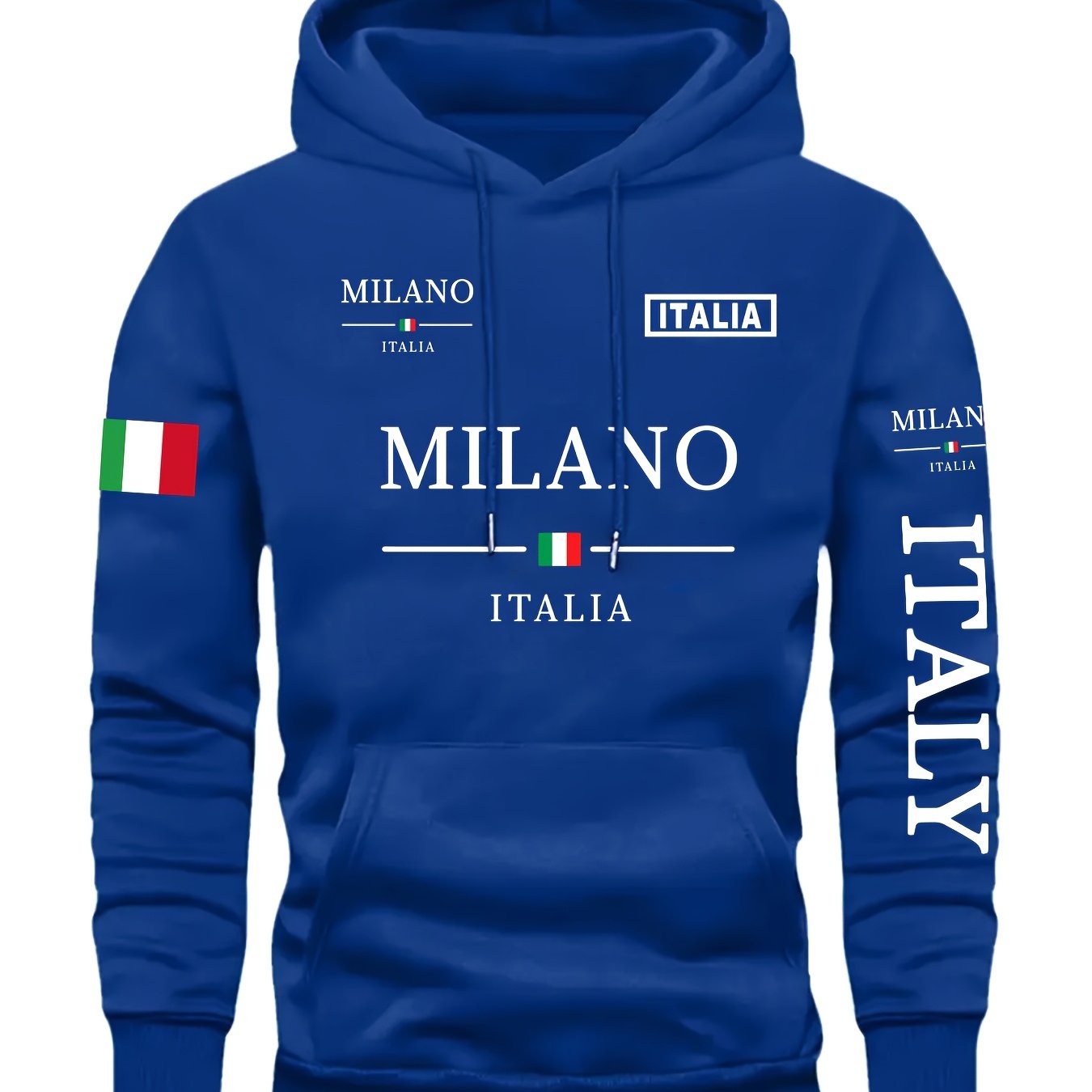 TEMU Italy Flag City Letter Fashion Print Men's Stylish Hoodie Comfortable Casual Versatile Trendy Printed Sweatshirt