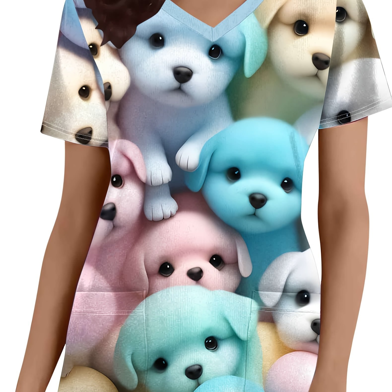 TEMU T-shirt d'infirmière pour femmes, Haut pour femmes avec imprimé de chien , Uniforme d'infirmière pour femmes doux et , T-shirt à col en V pour