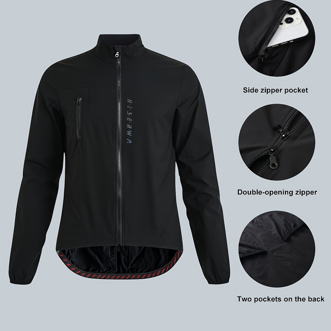 E-shop Herren Reithose, Winddichte Leichte Reithose Langarm Jacke, Fahrrad Rennrad Anzug Doppel Reißverschluss Dünne Reitjacke