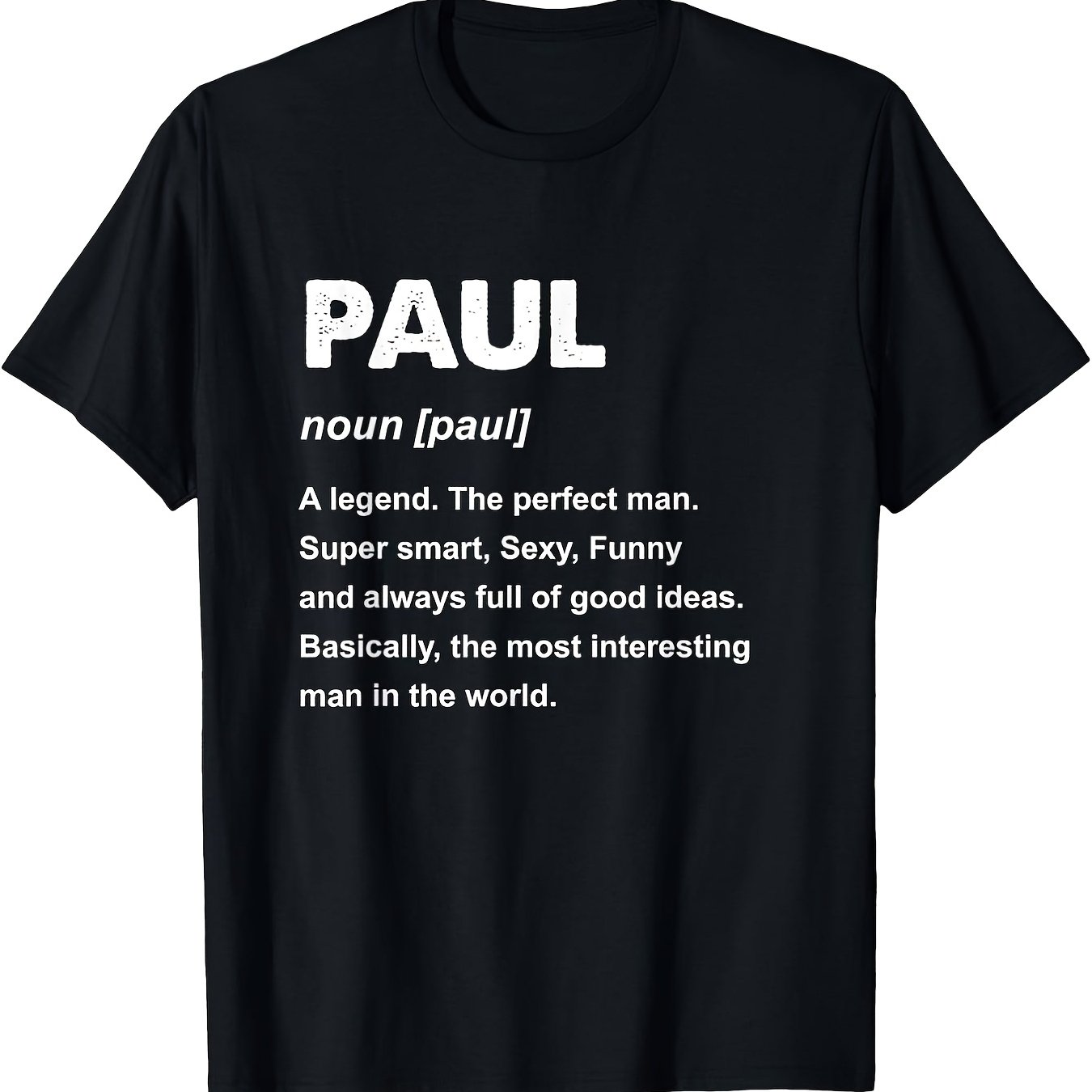 TEMU Men''s Heavyweight Sm Crew Neck T With Paul Definition Print Soft Stretchy Fit For Gym Office Casual Wear Year Round Comfortable Ideal Gift For