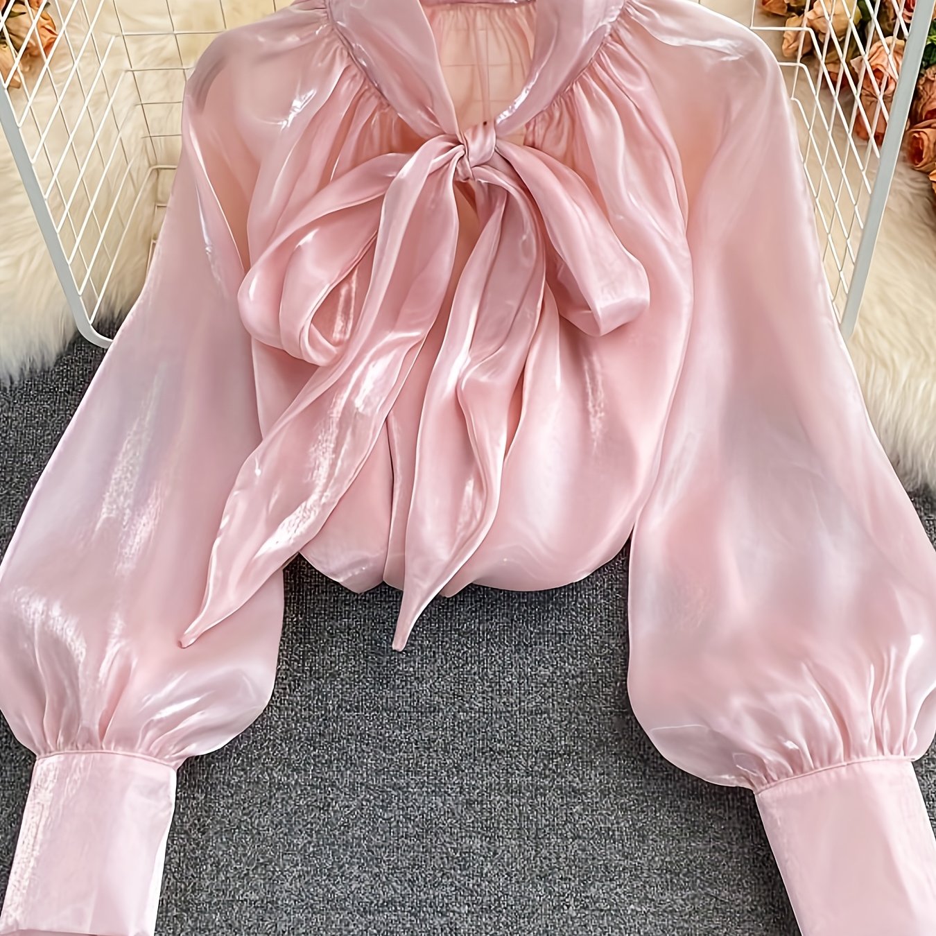 E-shop Empfohlen! Neuer Vier-Jahreszeiten-Stil – Funkelndes rosa Oberteil mit Schleifen-Design