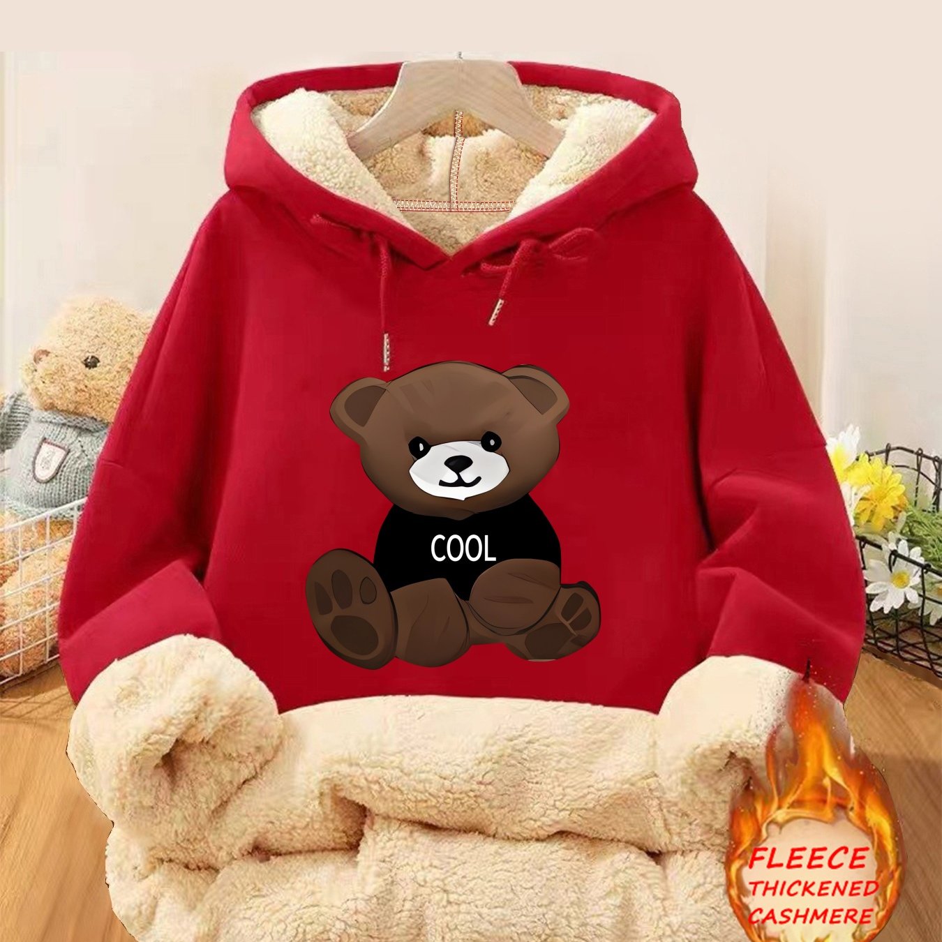 TEMU 1pc Women's Fleece-lined Polyester - Knit Long Hooded Top For / - Sweatshirt