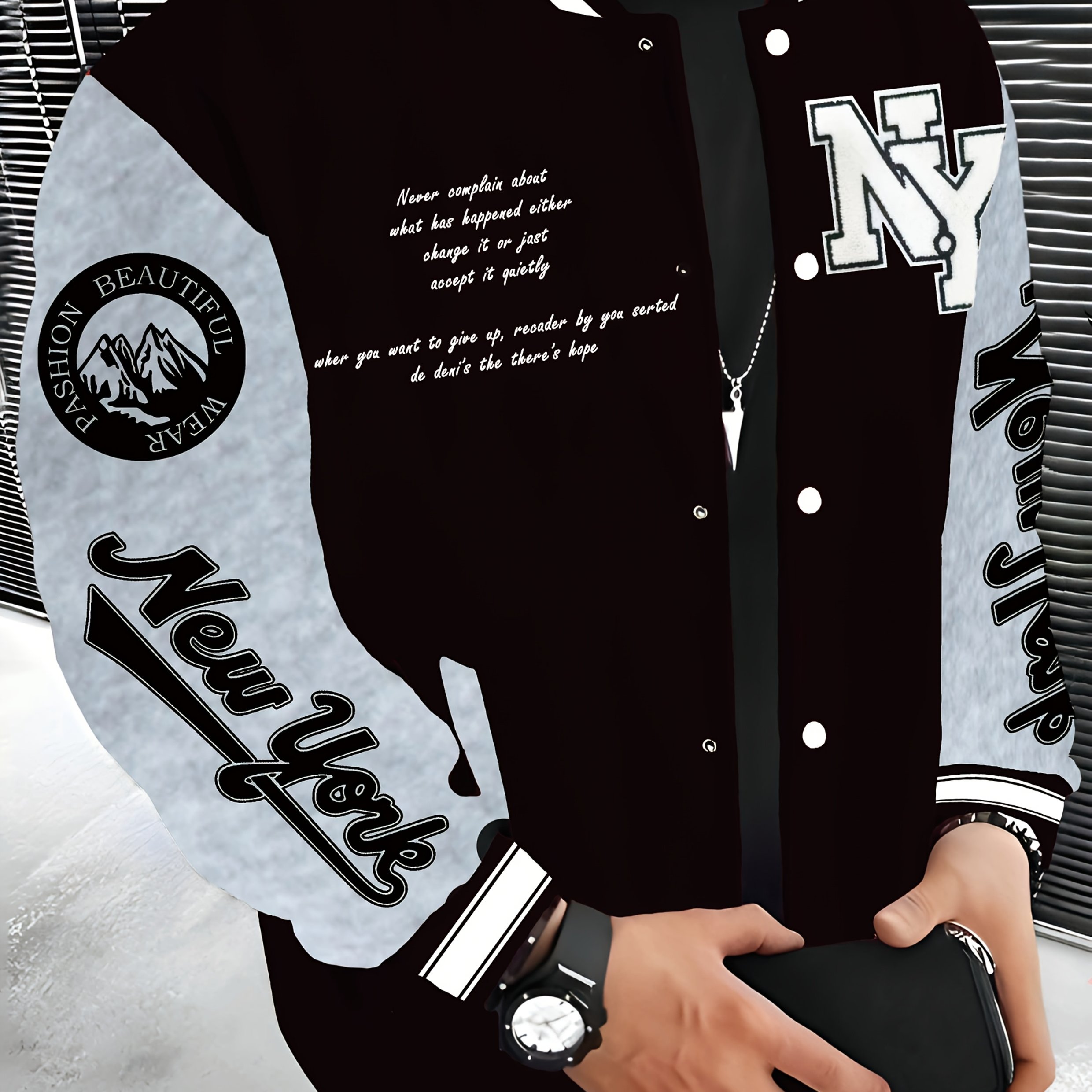 TEMU Brand I Fashion Oversized City Name Ny Embroidered Series Baseball Jacket For Men, Lightweight And Warm Men's Fleece Jacket, Cute Tops, Hip-hop