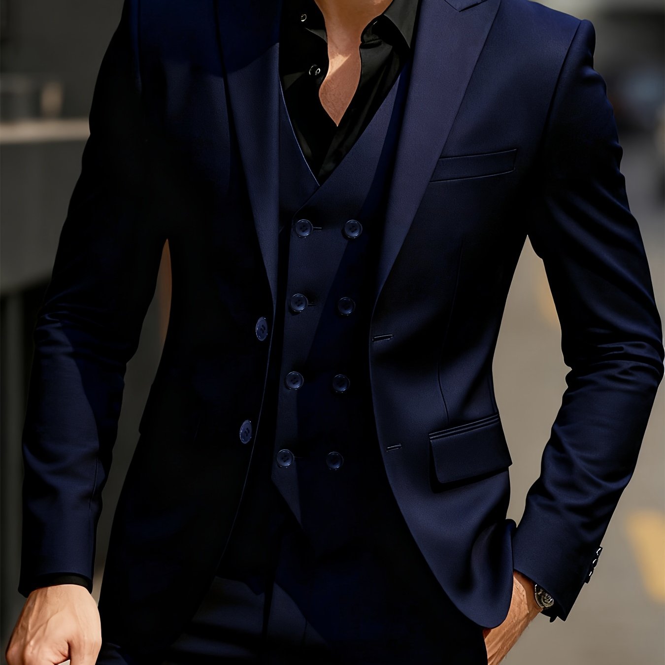 TEMU Men's 3pcs Suit Set: Notch Lapel Formal Suit, Trousers, And Double-breasted Vest For Weddings, Formal Occasions, Parties, And Evening Events.