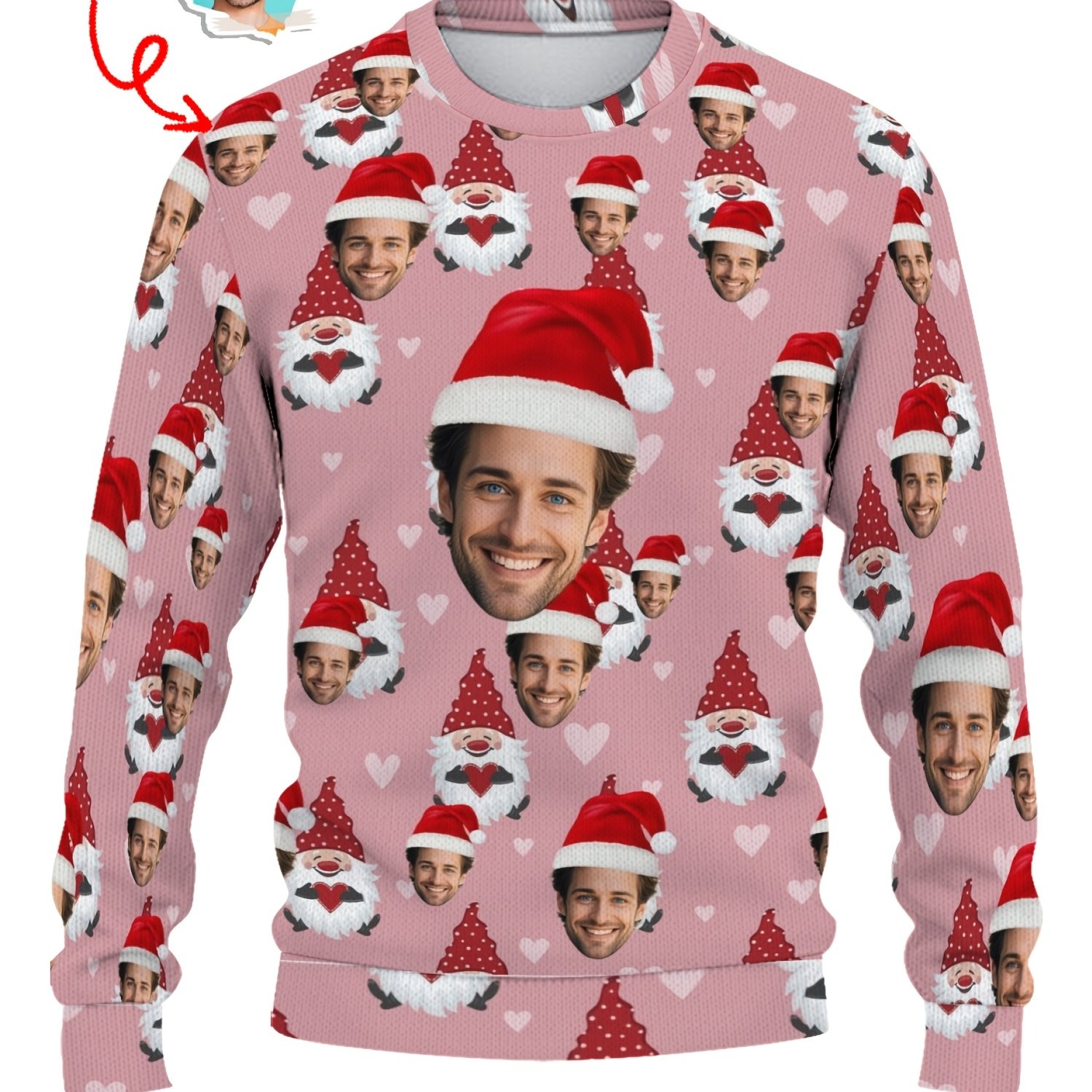 TEMU Guansha   Christmas Hat Face Customization - Custom Customized Products - Men's Sweater Crew Neck Digital Printing Fashion Long Sleeve Customize