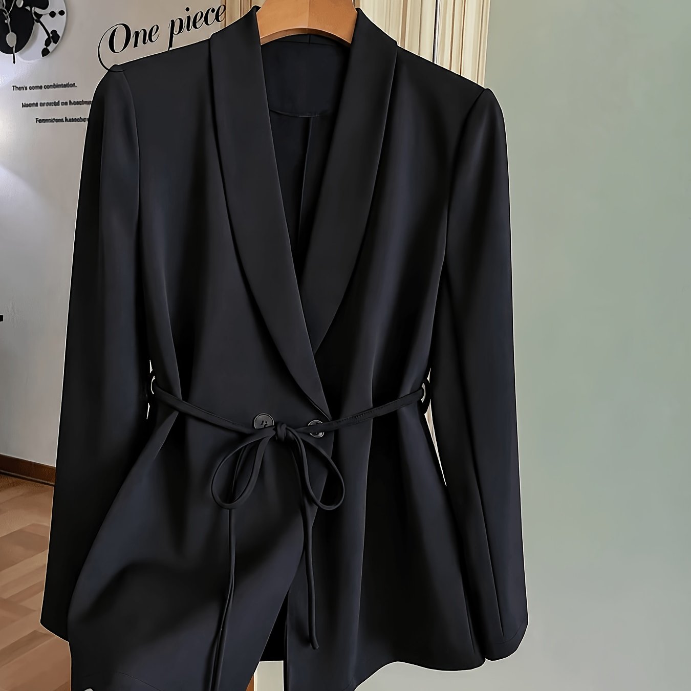 TEMU Plus Size Women's Elegant Autumn Easy Waist-cinching Tie-neck Blazer, Suitable For Festive Casual , Daily , Dates, Weddings, Christmas