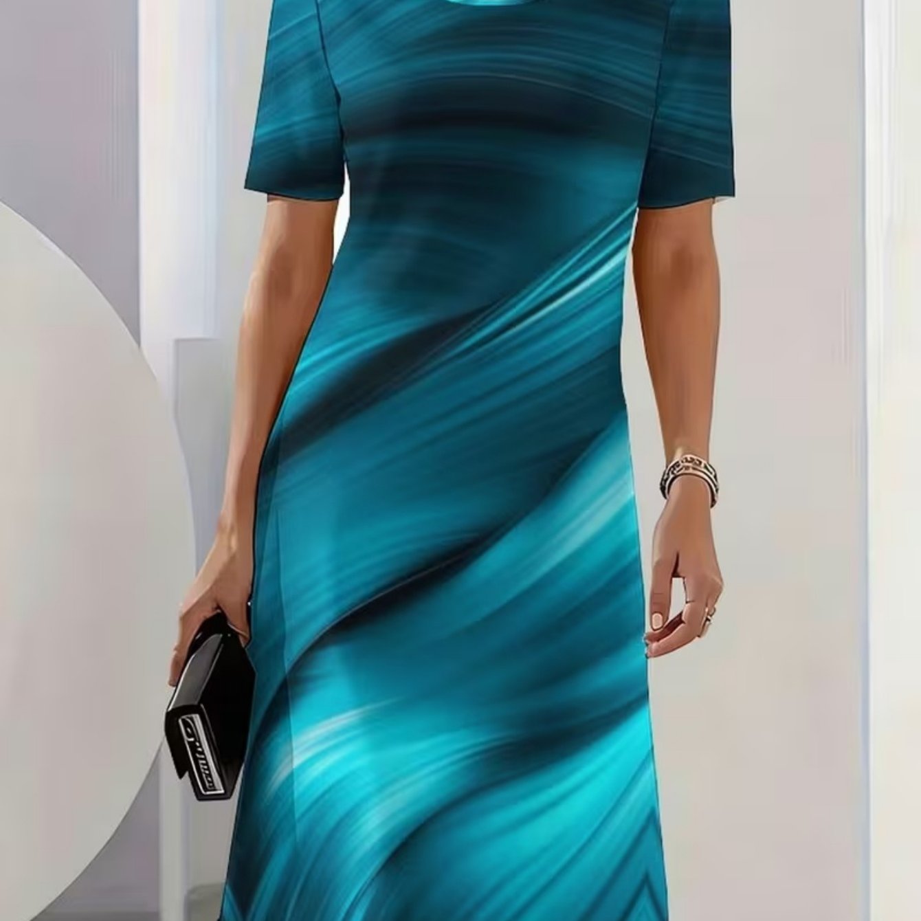 Plus Size, Ladies' Elegant Short-sleeved Dress, Suitable For Parties, Commutes And Offices